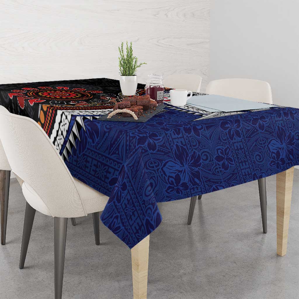 Fiji and Australia Together Tablecloth Kangaroo Aboriginal with Tribal Tapa Hibiscus Half Style - Polynesian Pride