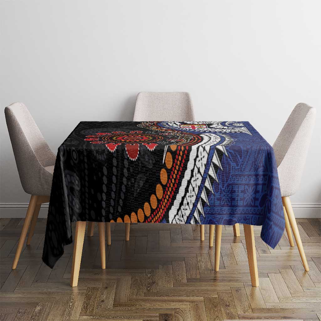 Fiji and Australia Together Tablecloth Kangaroo Aboriginal with Tribal Tapa Hibiscus Half Style - Polynesian Pride
