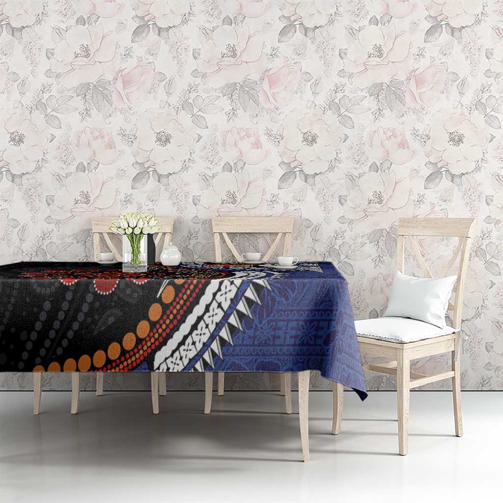 Fiji and Australia Together Tablecloth Kangaroo Aboriginal with Tribal Tapa Hibiscus Half Style - Polynesian Pride