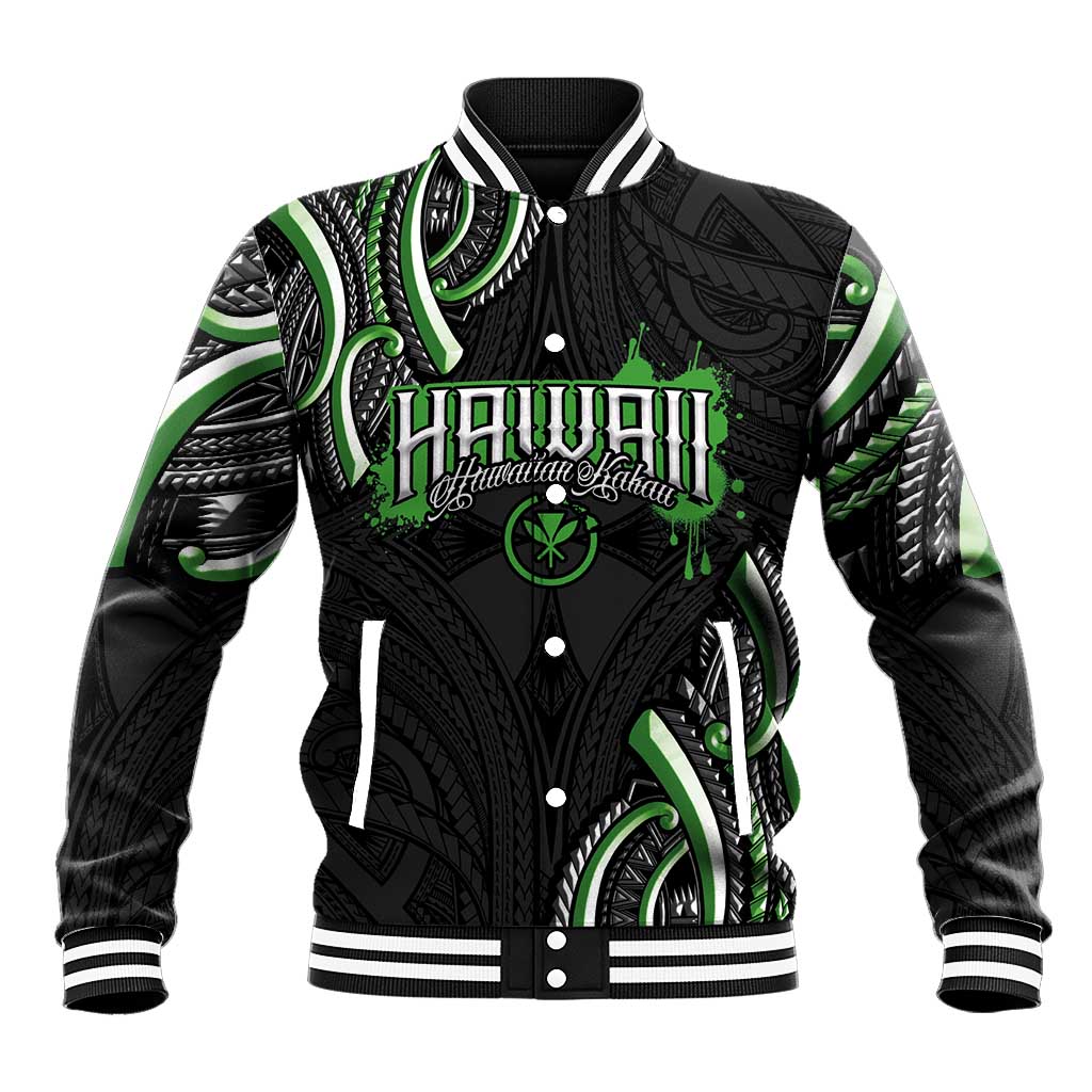 Traditional Art Hawaiian Kakau Tattoos Baseball Jacket Green Color - Polynesian Pride