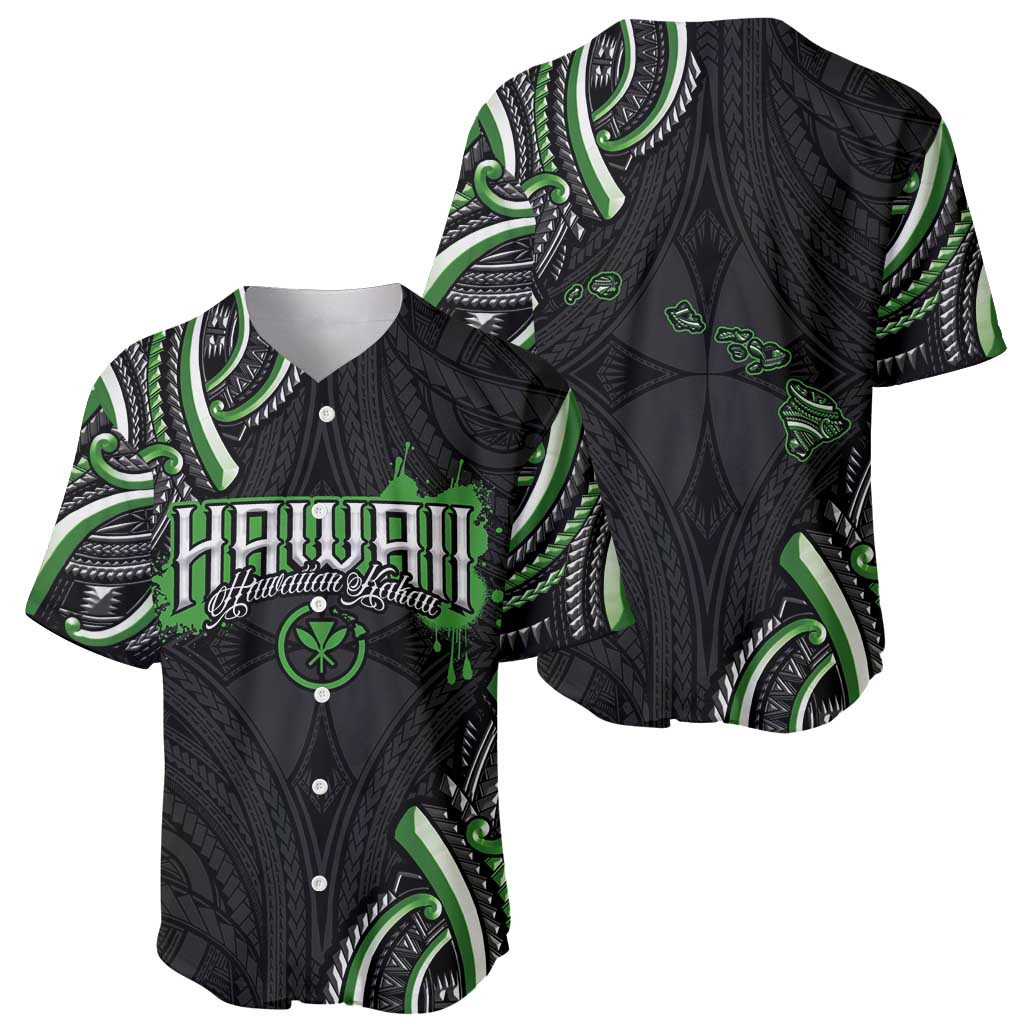Traditional Art Hawaiian Kakau Tattoos Baseball Jersey Green Color - Polynesian Pride