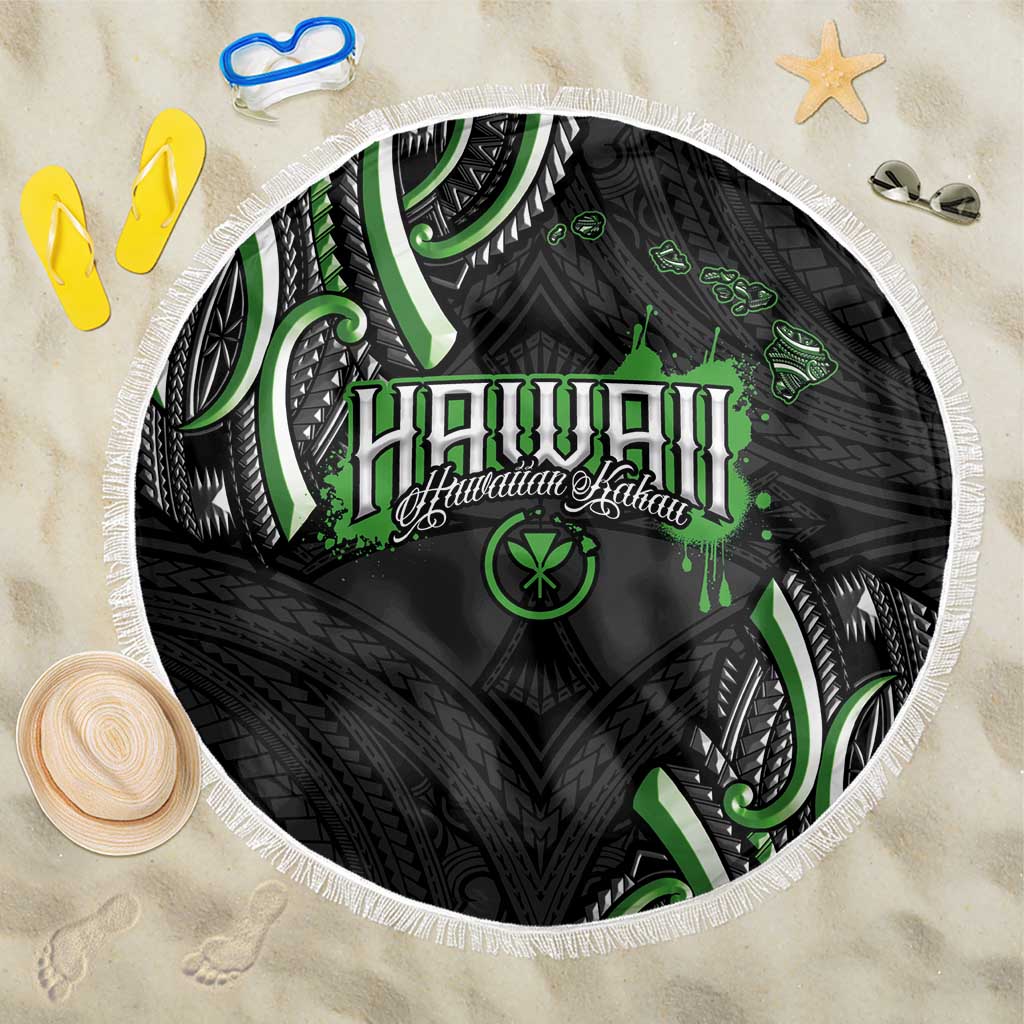 Traditional Art Hawaiian Kakau Tattoos Beach Blanket Green Color - Polynesian Pride