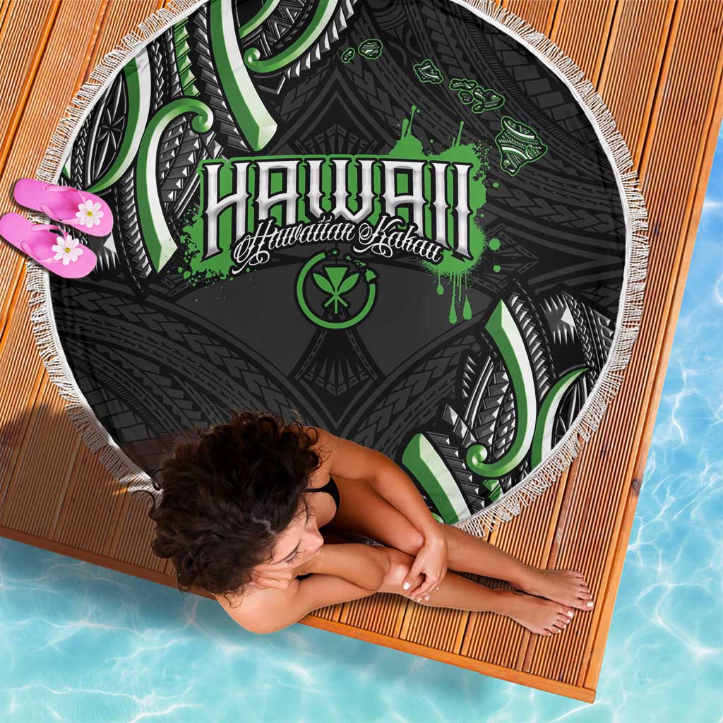 Traditional Art Hawaiian Kakau Tattoos Beach Blanket Green Color - Polynesian Pride