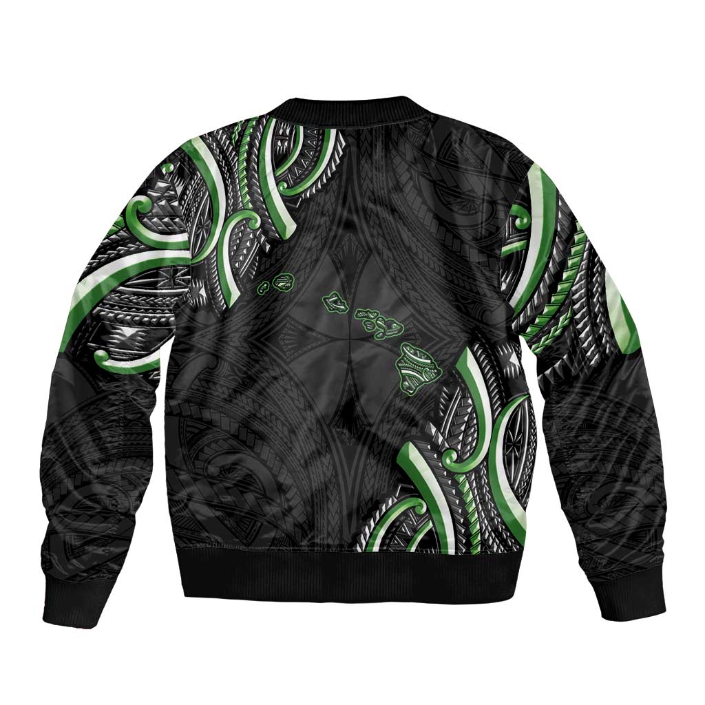 Traditional Art Hawaiian Kakau Tattoos Bomber Jacket Green Color - Polynesian Pride