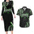 Traditional Art Hawaiian Kakau Tattoos Couples Matching Long Sleeve Bodycon Dress and Hawaiian Shirt Green Color - Polynesian Pride
