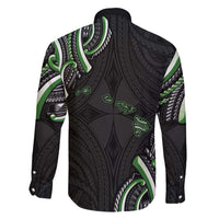Traditional Art Hawaiian Kakau Tattoos Family Matching Long Sleeve Bodycon Dress and Hawaiian Shirt Green Color - Polynesian Pride