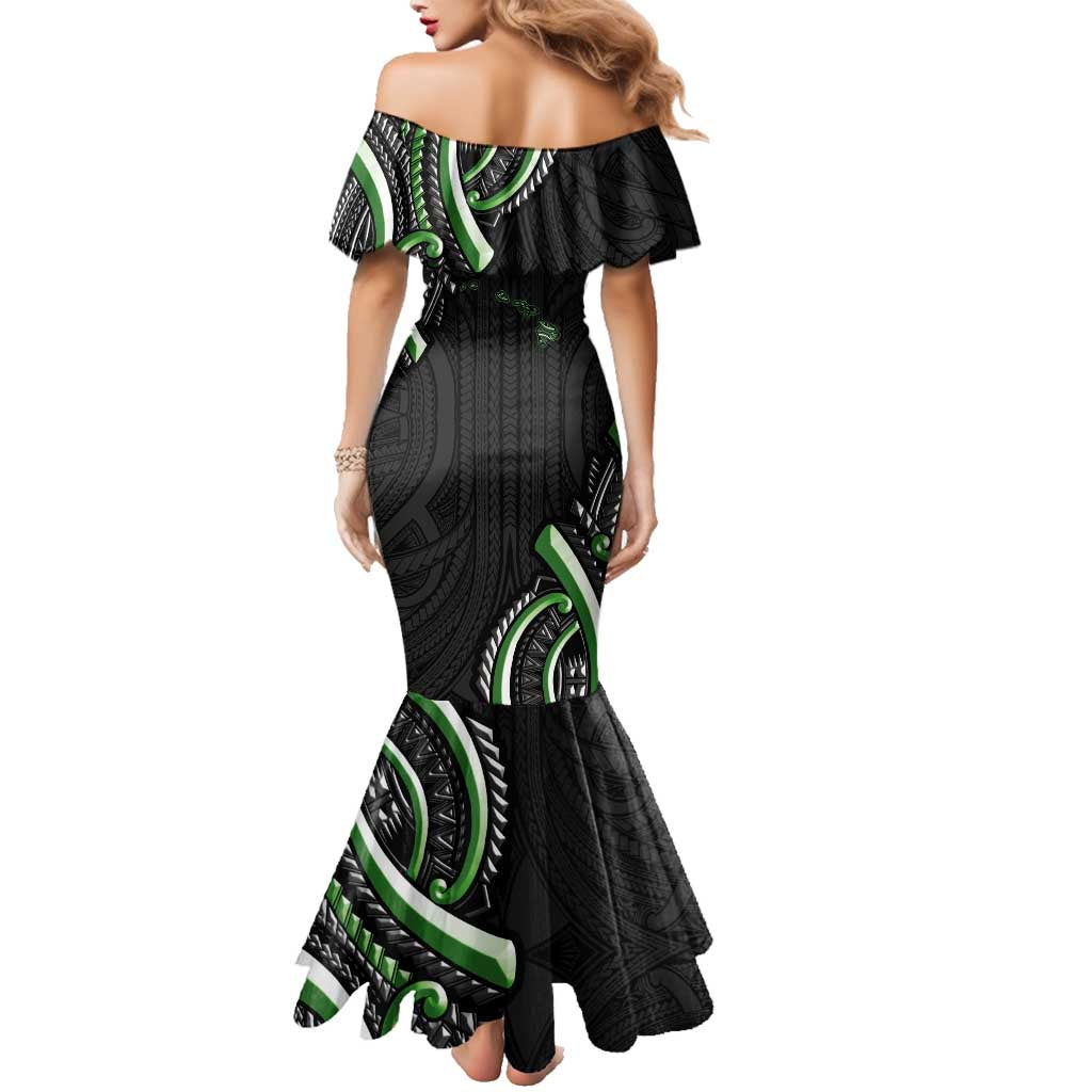 Traditional Art Hawaiian Kakau Tattoos Family Matching Mermaid Dress and Hawaiian Shirt Green Color - Polynesian Pride