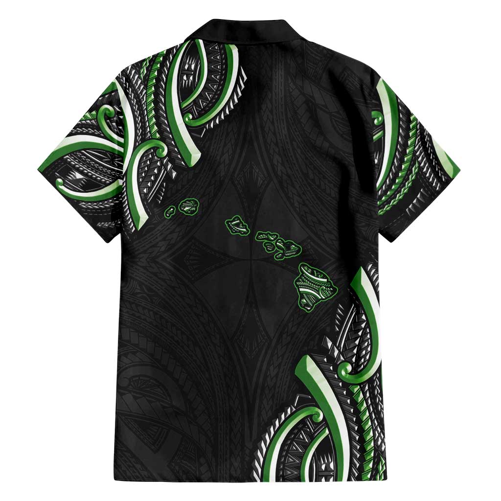 Traditional Art Hawaiian Kakau Tattoos Family Matching Off Shoulder Short Dress and Hawaiian Shirt Green Color - Polynesian Pride