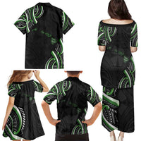 Traditional Art Hawaiian Kakau Tattoos Family Matching Puletasi and Hawaiian Shirt Green Color - Polynesian Pride