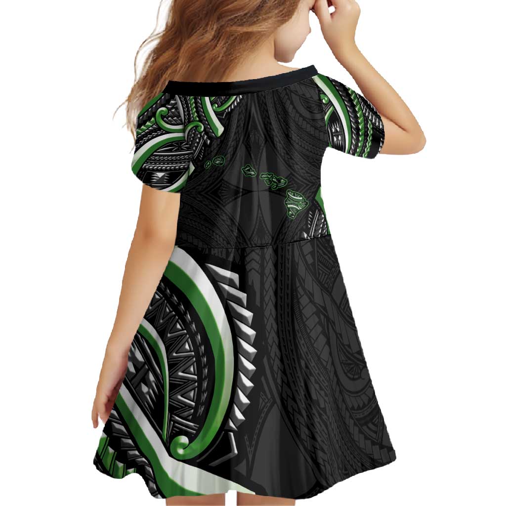 Traditional Art Hawaiian Kakau Tattoos Family Matching Short Sleeve Bodycon Dress and Hawaiian Shirt Green Color - Polynesian Pride