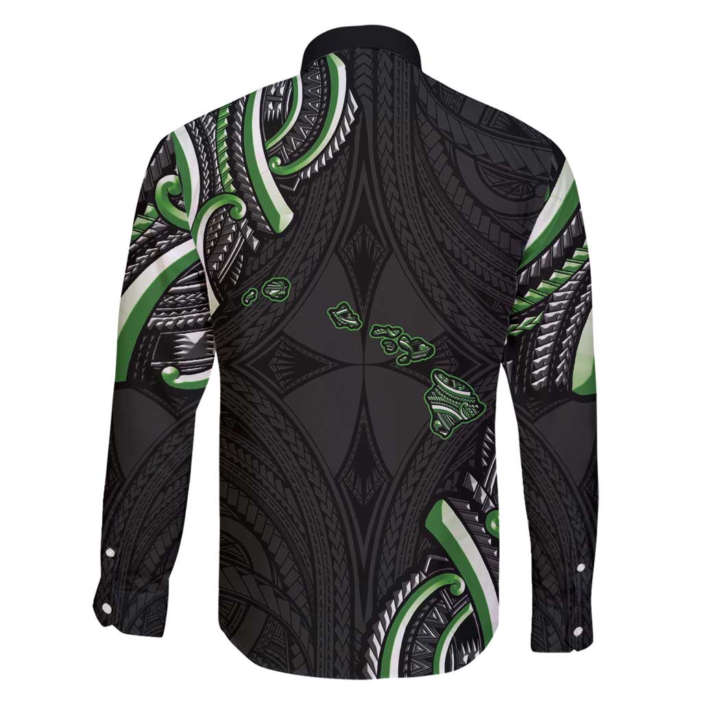 Traditional Art Hawaiian Kakau Tattoos Family Matching Short Sleeve Bodycon Dress and Hawaiian Shirt Green Color - Polynesian Pride