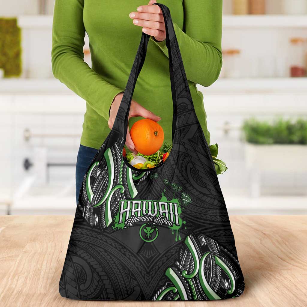 Traditional Art Hawaiian Kakau Tattoos Grocery Bag Green Color - Polynesian Pride