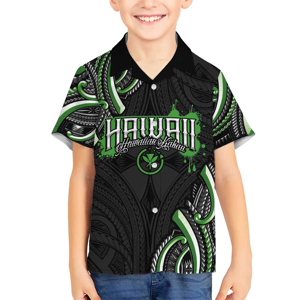 Traditional Art Hawaiian Kakau Tattoos Kid Hawaiian Shirt Green Color - Polynesian Pride
