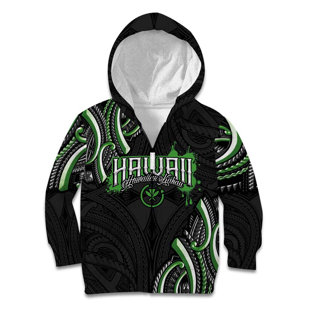 Traditional Art Hawaiian Kakau Tattoos Kid Hoodie Green Color - Polynesian Pride