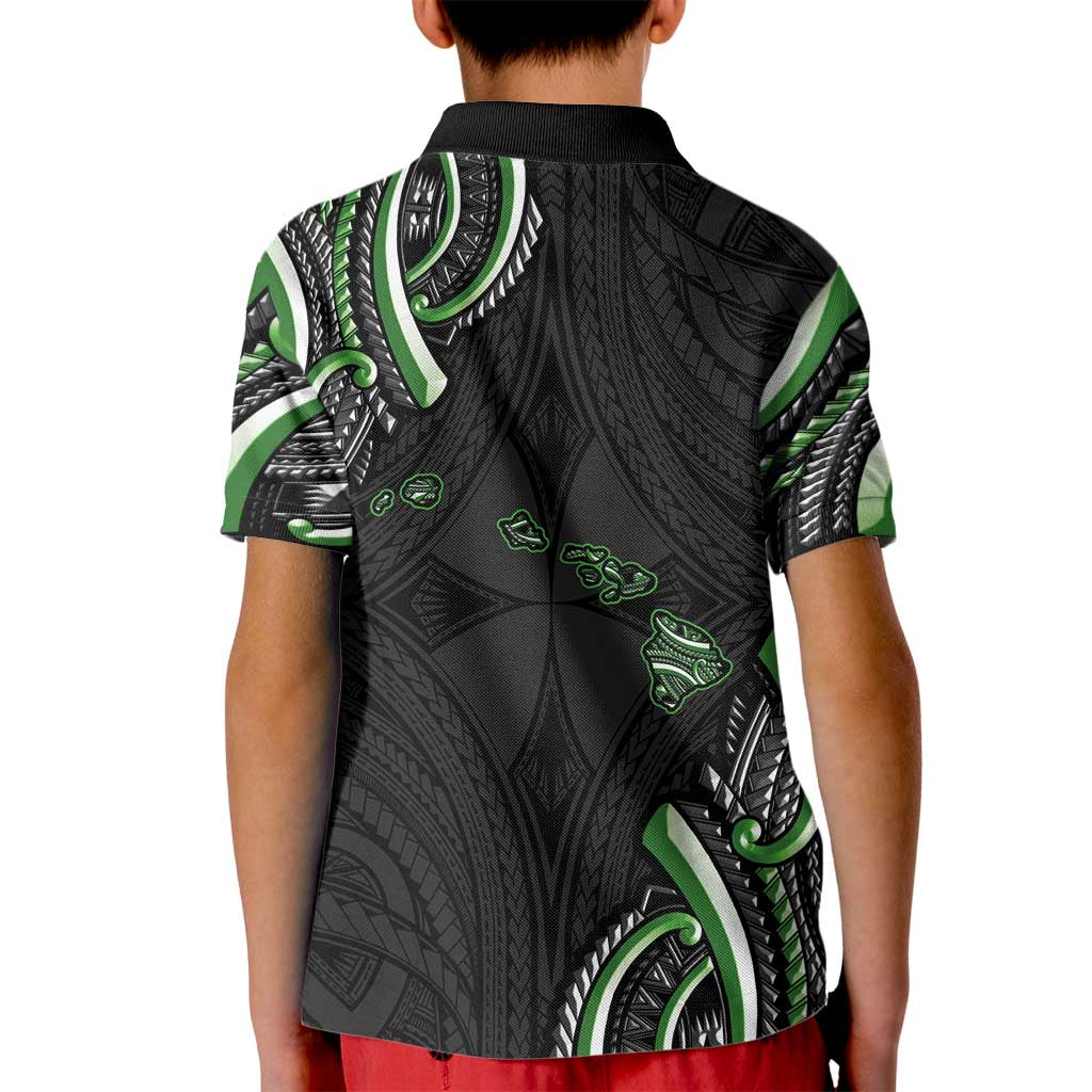 Traditional Art Hawaiian Kakau Tattoos Kid Polo Shirt Green Color - Polynesian Pride