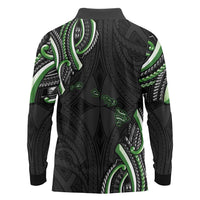 Traditional Art Hawaiian Kakau Tattoos Long Sleeve Polo Shirt Green Color - Polynesian Pride