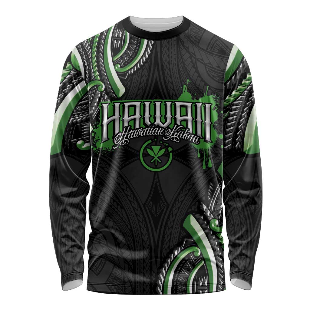 Traditional Art Hawaiian Kakau Tattoos Long Sleeve Shirt Green Color - Polynesian Pride