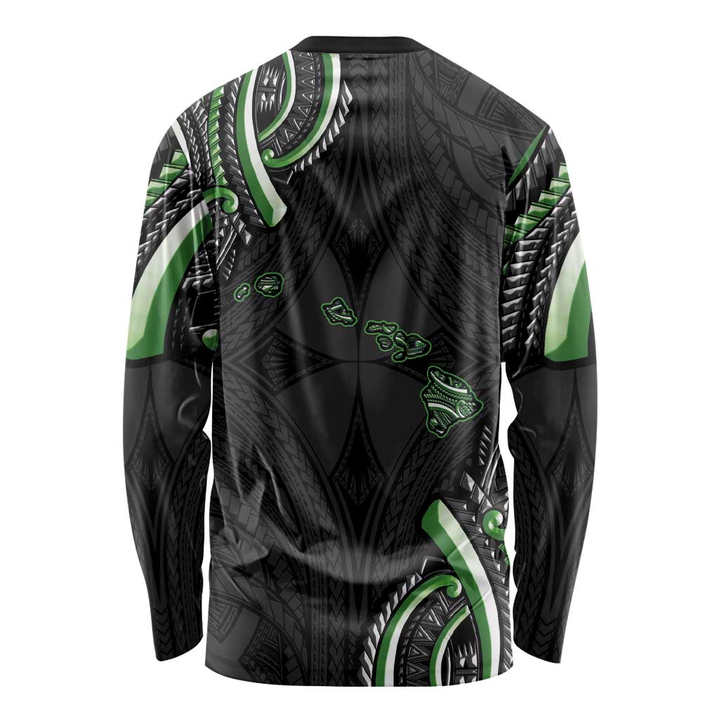 Traditional Art Hawaiian Kakau Tattoos Long Sleeve Shirt Green Color - Polynesian Pride