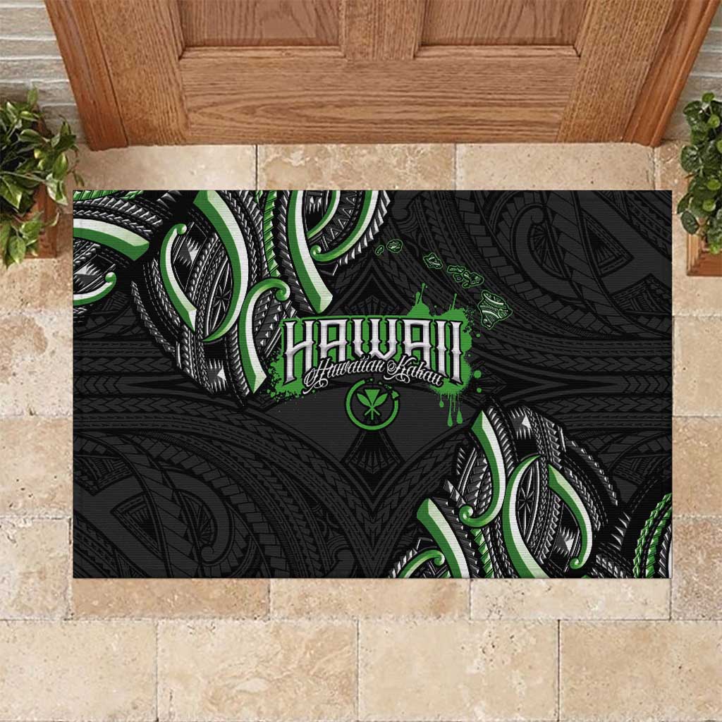 Traditional Art Hawaiian Kakau Tattoos Rubber Doormat Green Color - Polynesian Pride