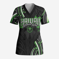 Traditional Art Hawaiian Kakau Tattoos Scrub Top Green Color - Polynesian Pride