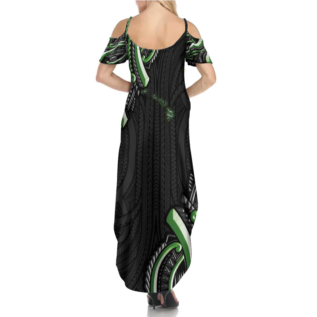 Traditional Art Hawaiian Kakau Tattoos Summer Maxi Dress Green Color - Polynesian Pride