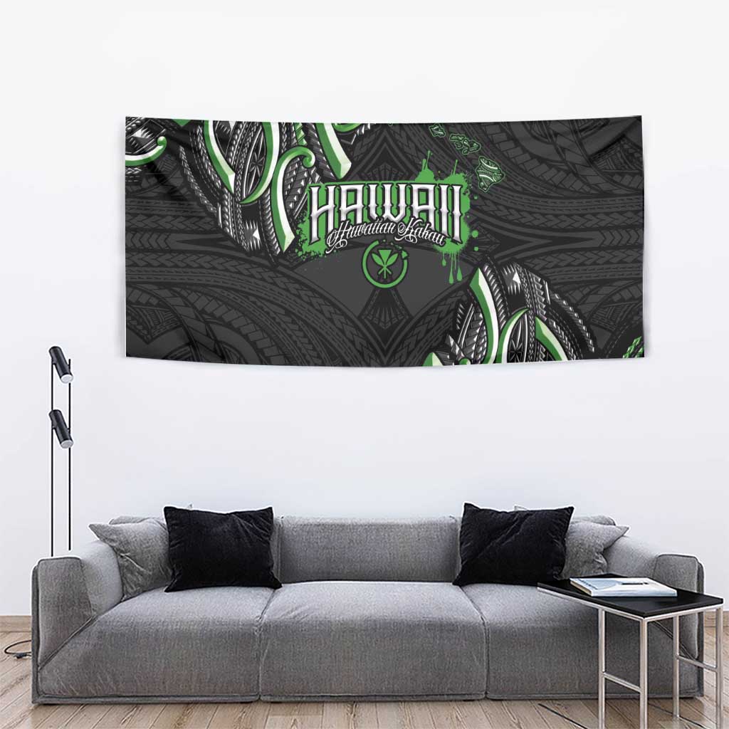 Traditional Art Hawaiian Kakau Tattoos Tapestry Green Color - Polynesian Pride