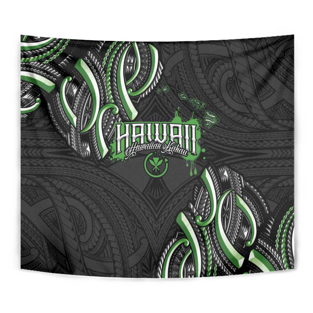 Traditional Art Hawaiian Kakau Tattoos Tapestry Green Color - Polynesian Pride