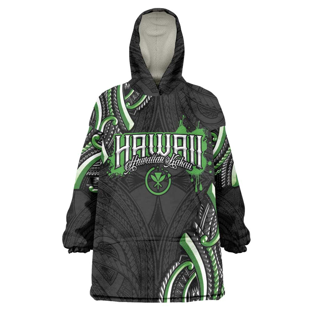 Traditional Art Hawaiian Kakau Tattoos Wearable Blanket Hoodie Green Color - Polynesian Pride