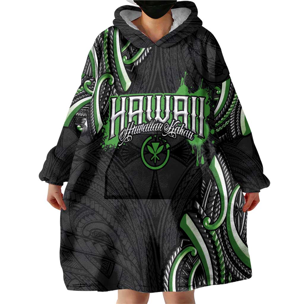Traditional Art Hawaiian Kakau Tattoos Wearable Blanket Hoodie Green Color - Polynesian Pride