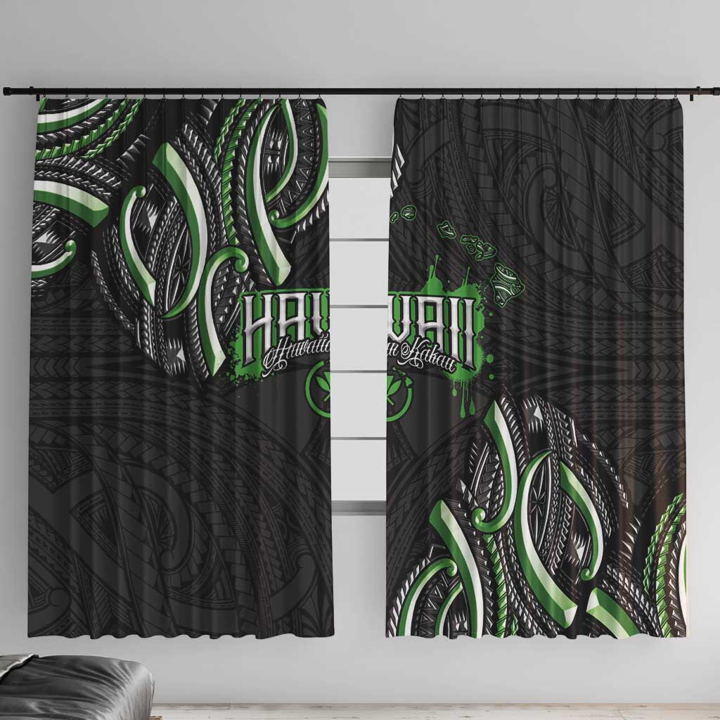 Traditional Art Hawaiian Kakau Tattoos Window Curtain Green Color - Polynesian Pride