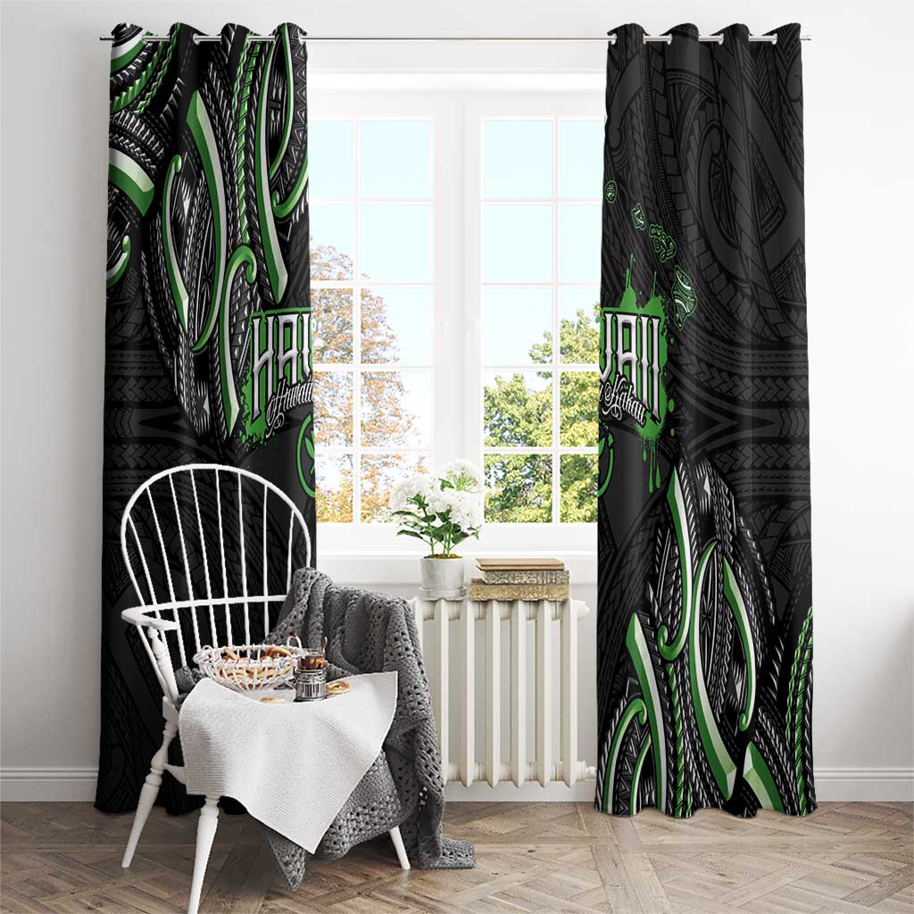 Traditional Art Hawaiian Kakau Tattoos Window Curtain Green Color - Polynesian Pride