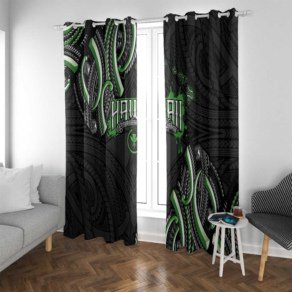 Traditional Art Hawaiian Kakau Tattoos Window Curtain Green Color - Polynesian Pride