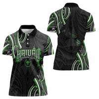 Traditional Art Hawaiian Kakau Tattoos Women Polo Shirt Green Color - Polynesian Pride