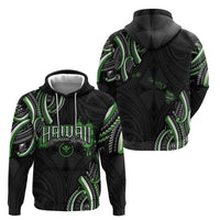 Traditional Art Hawaiian Kakau Tattoos Zip Hoodie Green Color - Polynesian Pride