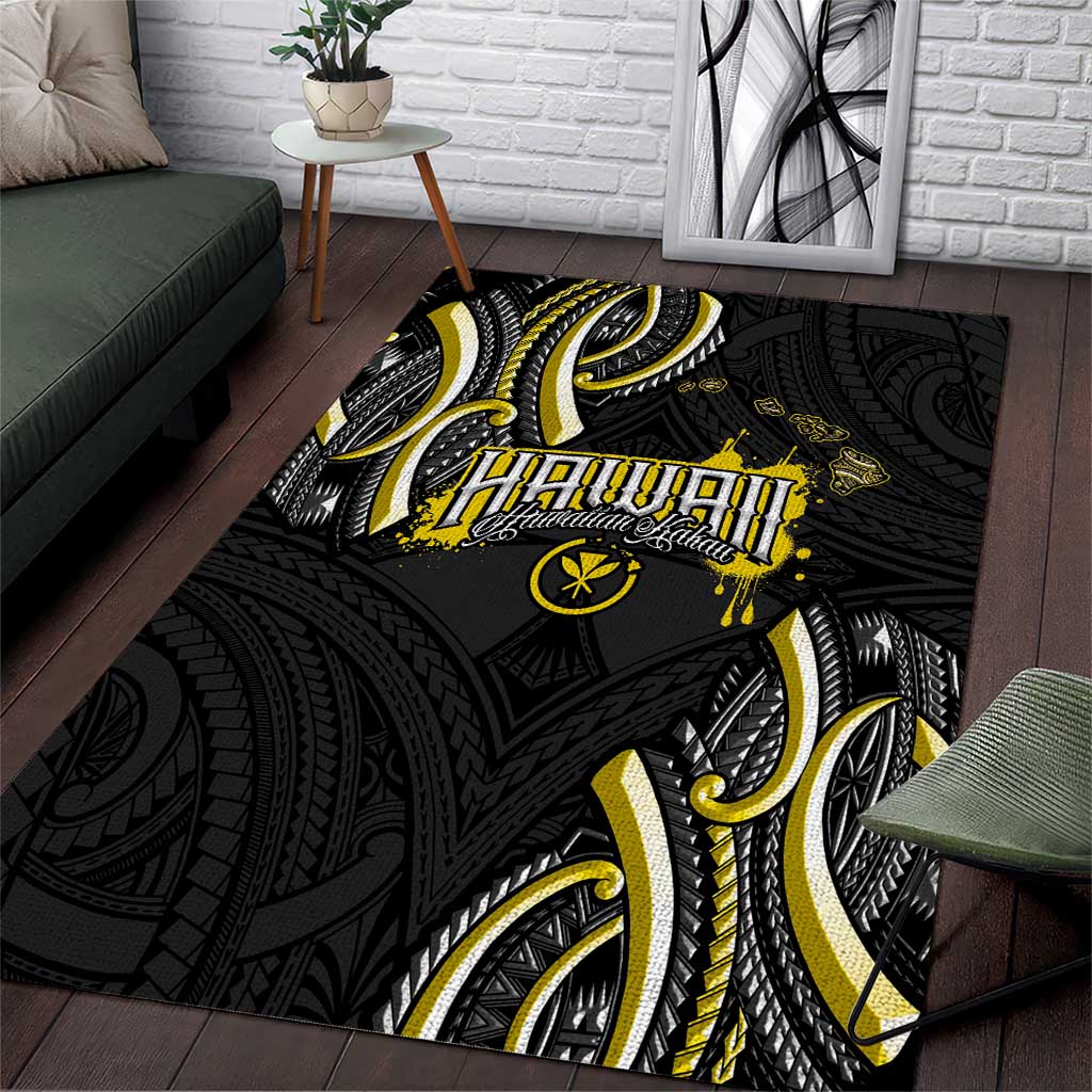 Traditional Art Hawaiian Kakau Tattoos Area Rug Yellow Color - Polynesian Pride