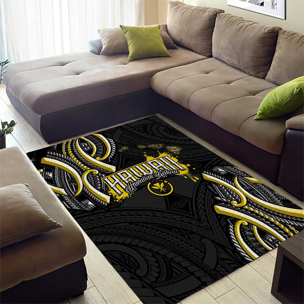 Traditional Art Hawaiian Kakau Tattoos Area Rug Yellow Color - Polynesian Pride