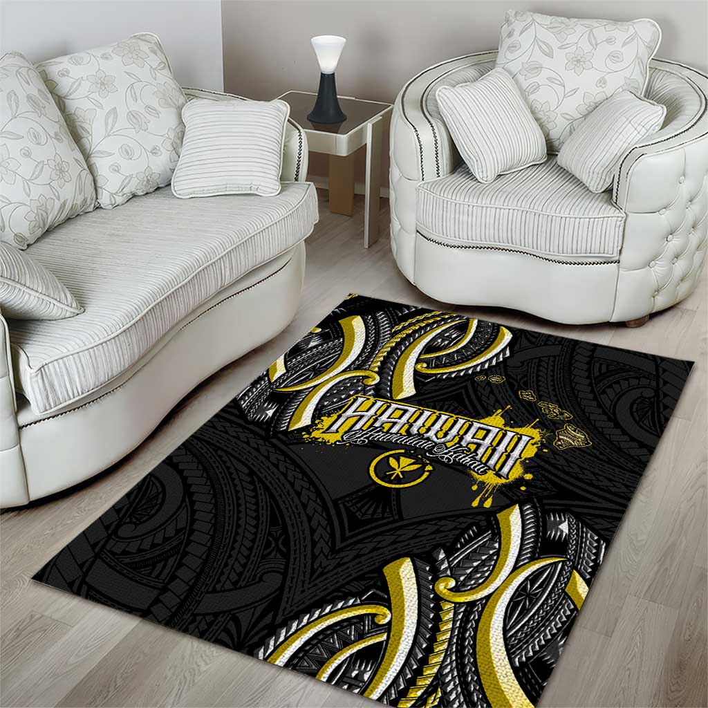 Traditional Art Hawaiian Kakau Tattoos Area Rug Yellow Color - Polynesian Pride