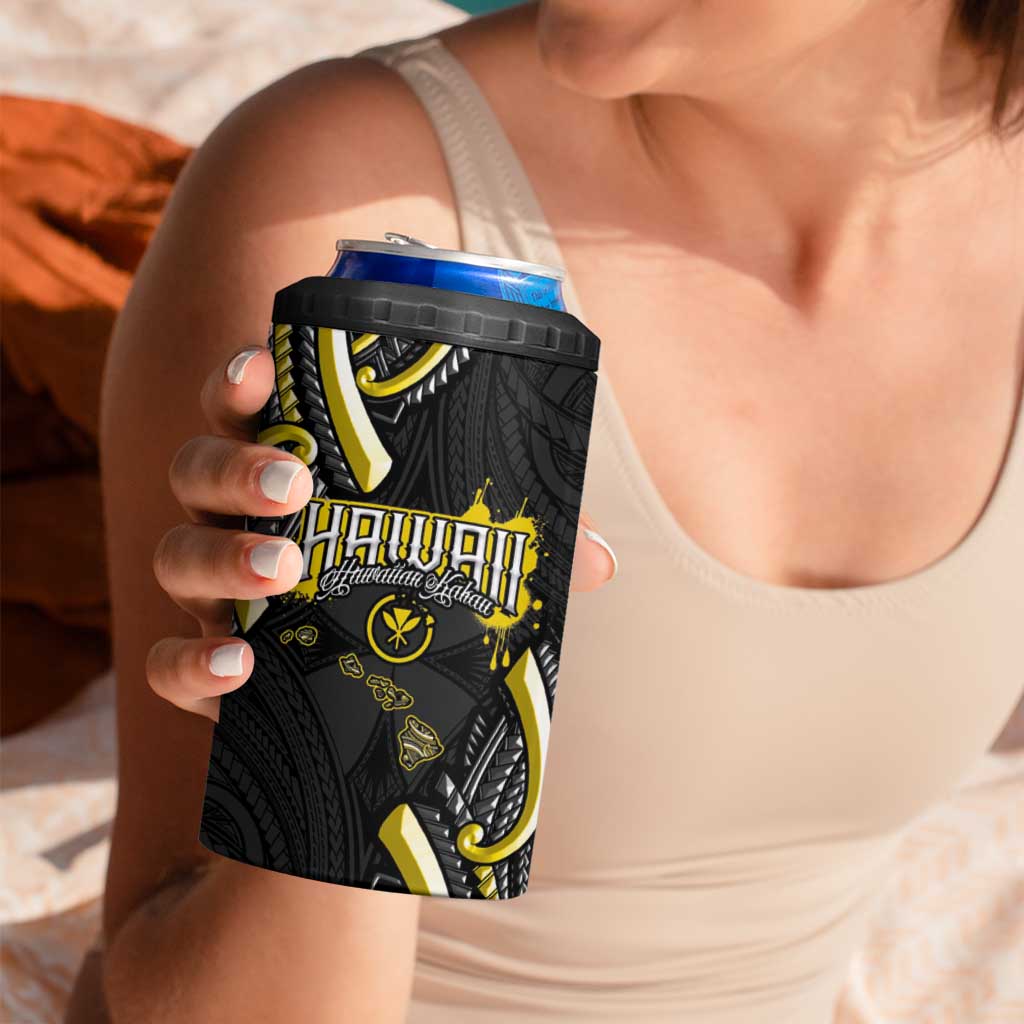 Traditional Art Hawaiian Kakau Tattoos 4 in 1 Can Cooler Tumbler Yellow Color - Polynesian Pride