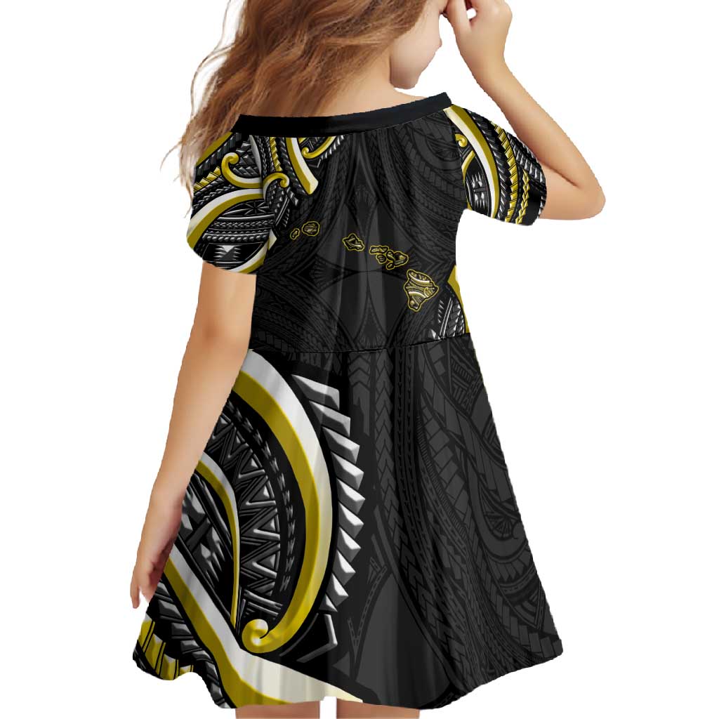 Traditional Art Hawaiian Kakau Tattoos Family Matching Long Sleeve Bodycon Dress and Hawaiian Shirt Yellow Color - Polynesian Pride