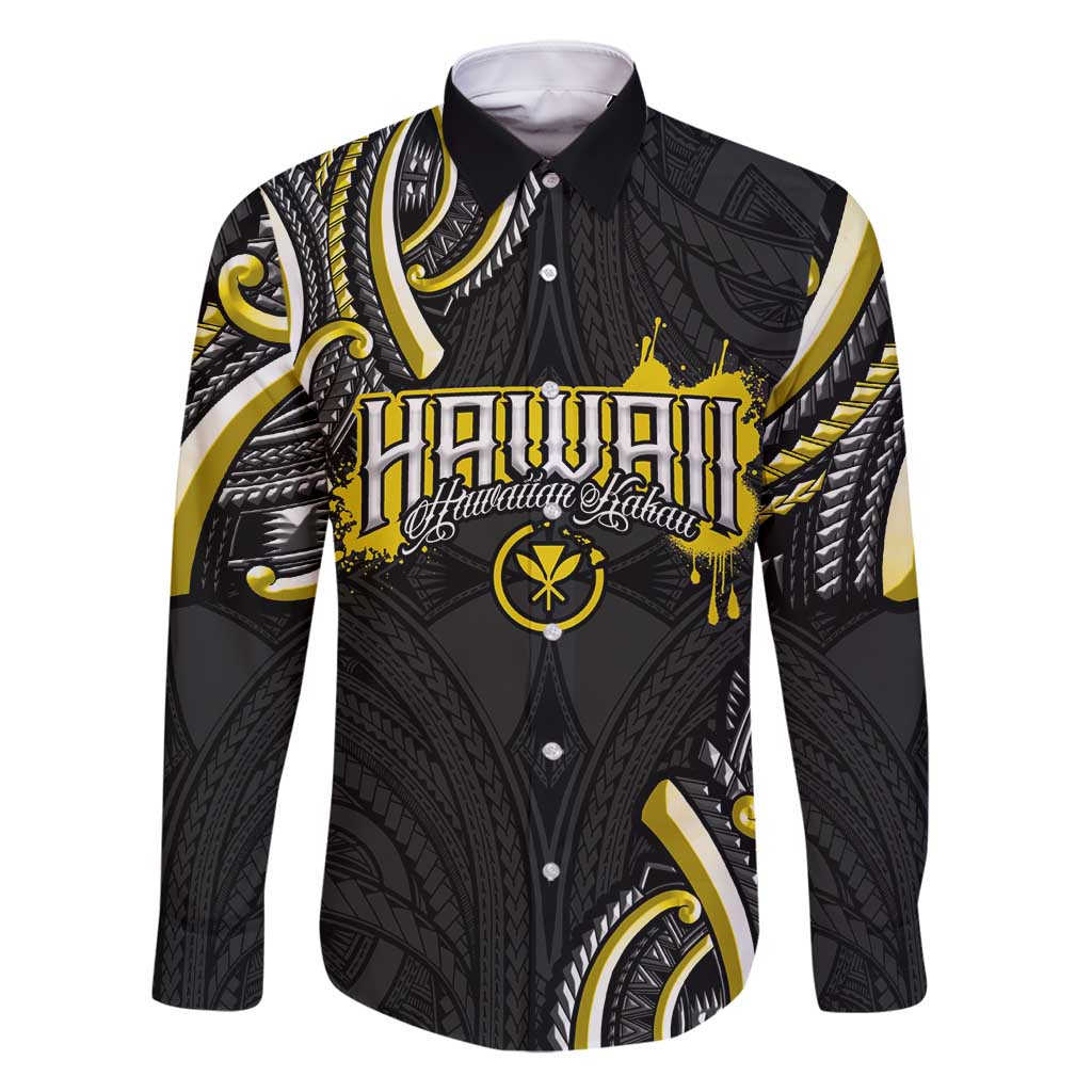 Traditional Art Hawaiian Kakau Tattoos Family Matching Off Shoulder Short Dress and Hawaiian Shirt Yellow Color - Polynesian Pride