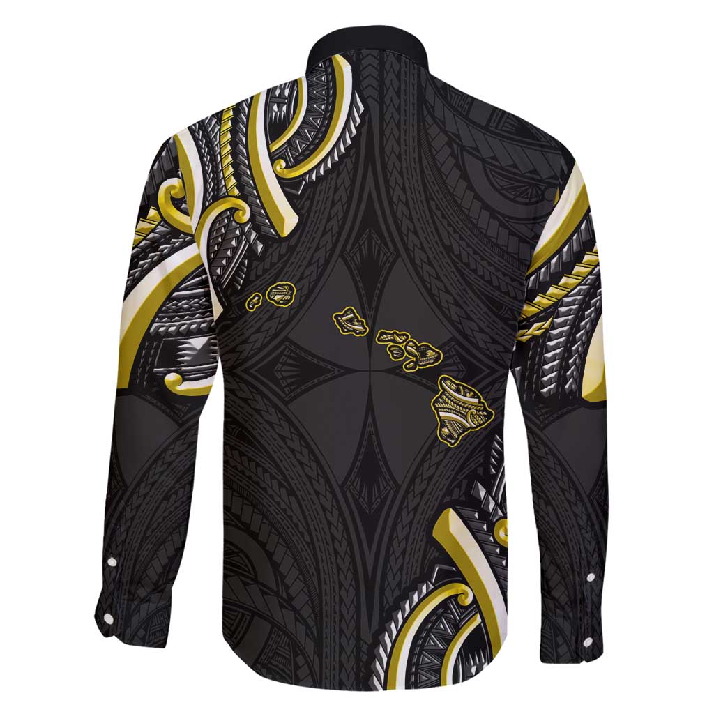 Traditional Art Hawaiian Kakau Tattoos Family Matching Short Sleeve Bodycon Dress and Hawaiian Shirt Yellow Color - Polynesian Pride