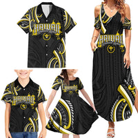 Traditional Art Hawaiian Kakau Tattoos Family Matching Summer Maxi Dress and Hawaiian Shirt Yellow Color - Polynesian Pride