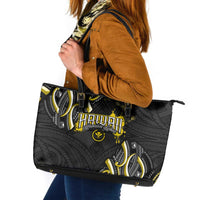 Traditional Art Hawaiian Kakau Tattoos Leather Tote Bag Yellow Color - Polynesian Pride