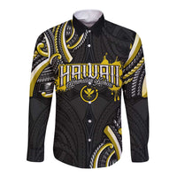 Traditional Art Hawaiian Kakau Tattoos Long Sleeve Button Shirt Yellow Color - Polynesian Pride