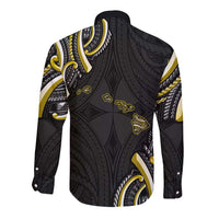 Traditional Art Hawaiian Kakau Tattoos Long Sleeve Button Shirt Yellow Color - Polynesian Pride