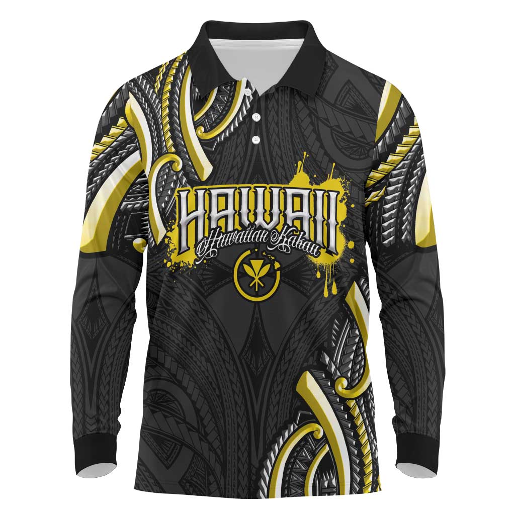 Traditional Art Hawaiian Kakau Tattoos Long Sleeve Polo Shirt Yellow Color - Polynesian Pride