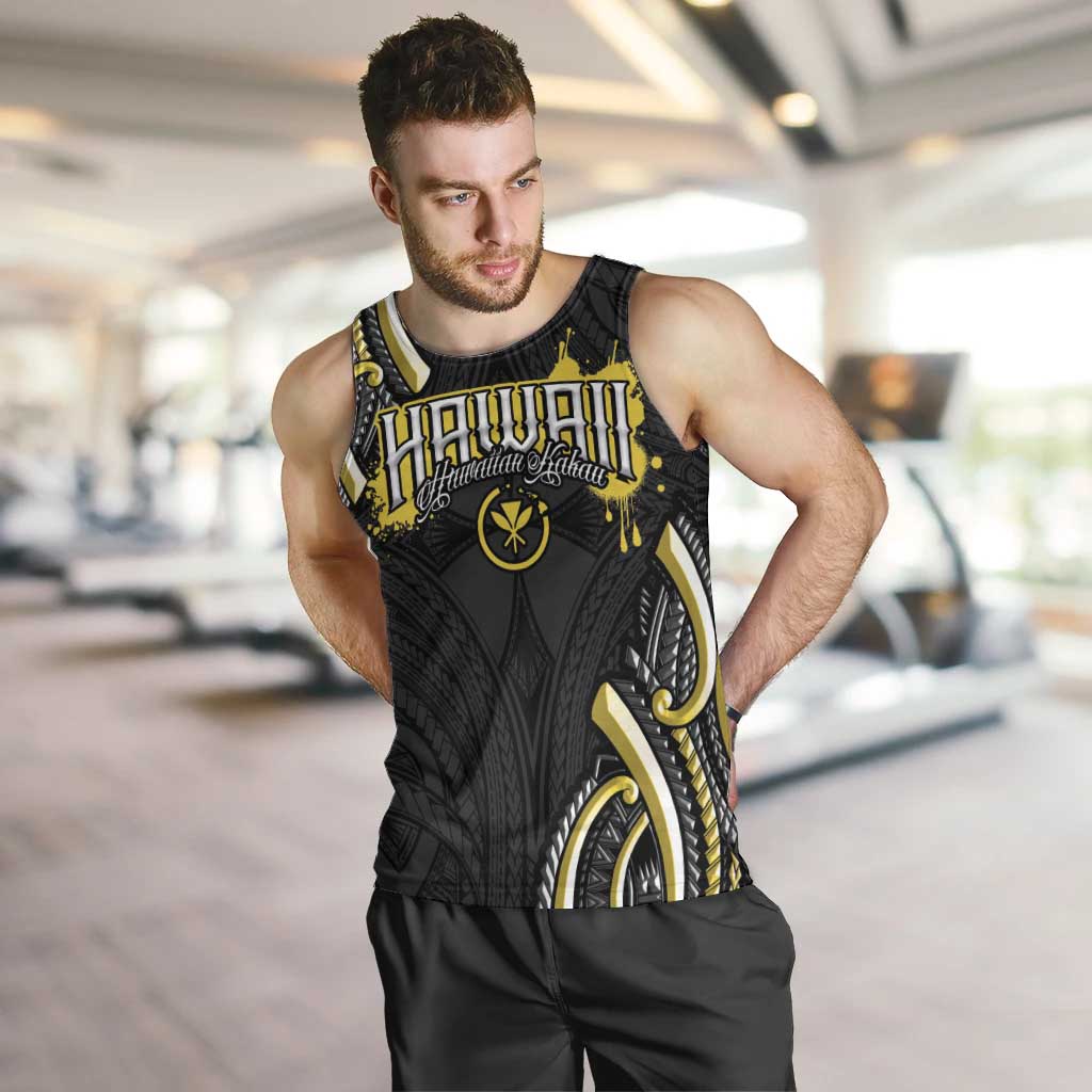 Traditional Art Hawaiian Kakau Tattoos Men Tank Top Yellow Color - Polynesian Pride