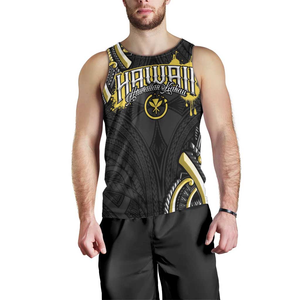 Traditional Art Hawaiian Kakau Tattoos Men Tank Top Yellow Color - Polynesian Pride