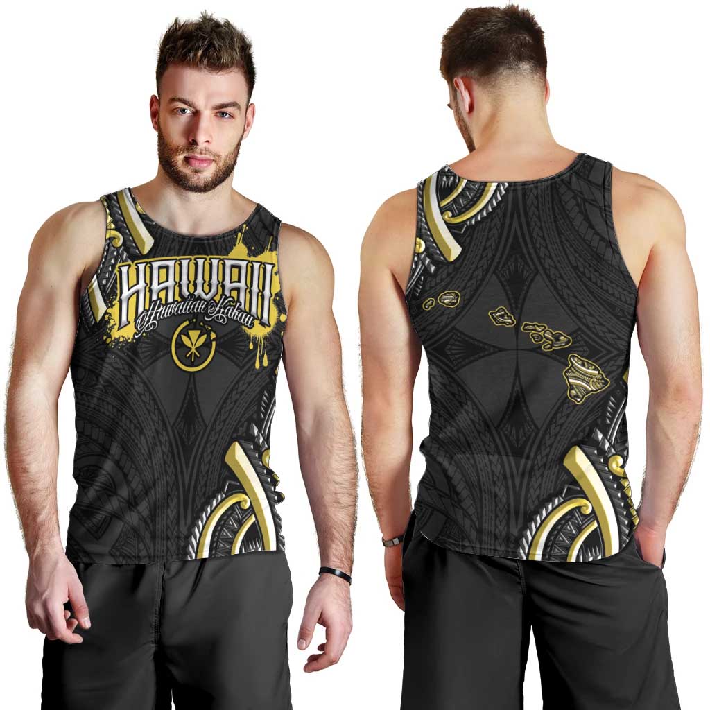 Traditional Art Hawaiian Kakau Tattoos Men Tank Top Yellow Color - Polynesian Pride