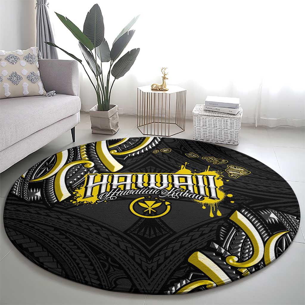 Traditional Art Hawaiian Kakau Tattoos Round Carpet Yellow Color - Polynesian Pride